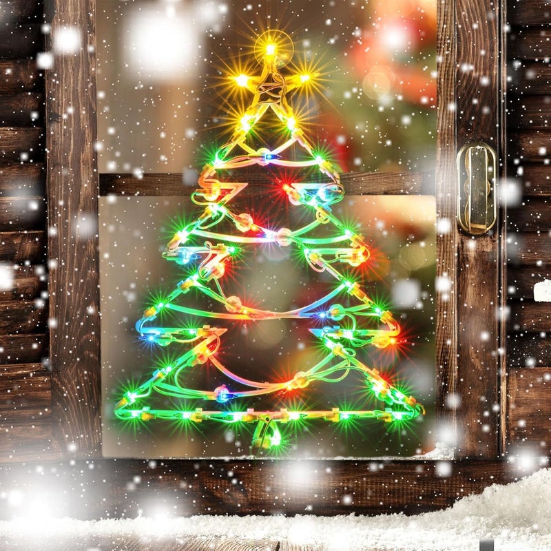 Just-pro Christmas Window Silhouette Lights, Lighted Christmas Tree Double Sided Decorations with 50 Count Incandescent Mini Light for Holiday Indoor Wall Door Glass Decor - Image 3